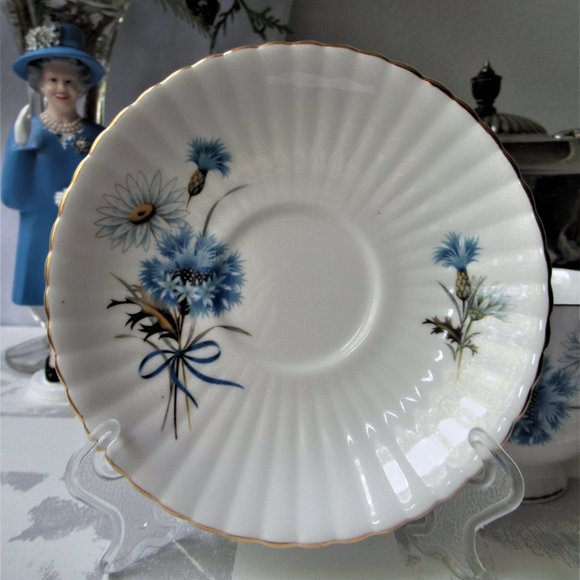 Fine Bone China Mug & Saucer Blue Flowers by Royal Windsor, England - Picture 10 of 13